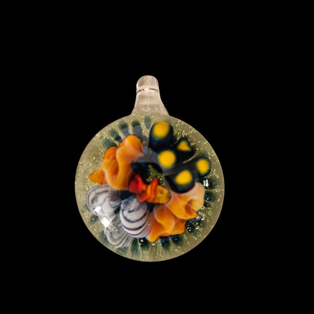 Hand Blown Glass Pendant Coral Reef Art‎ Lampwork Necklace Colorful Ocean Design